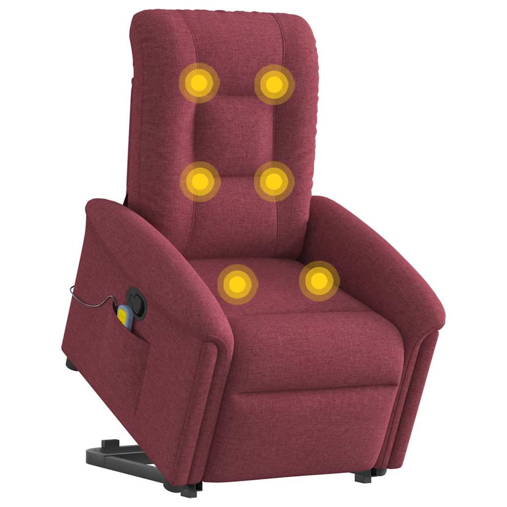 vidaXL Sillón reclinable de masaje elevable tela rojo tinto
