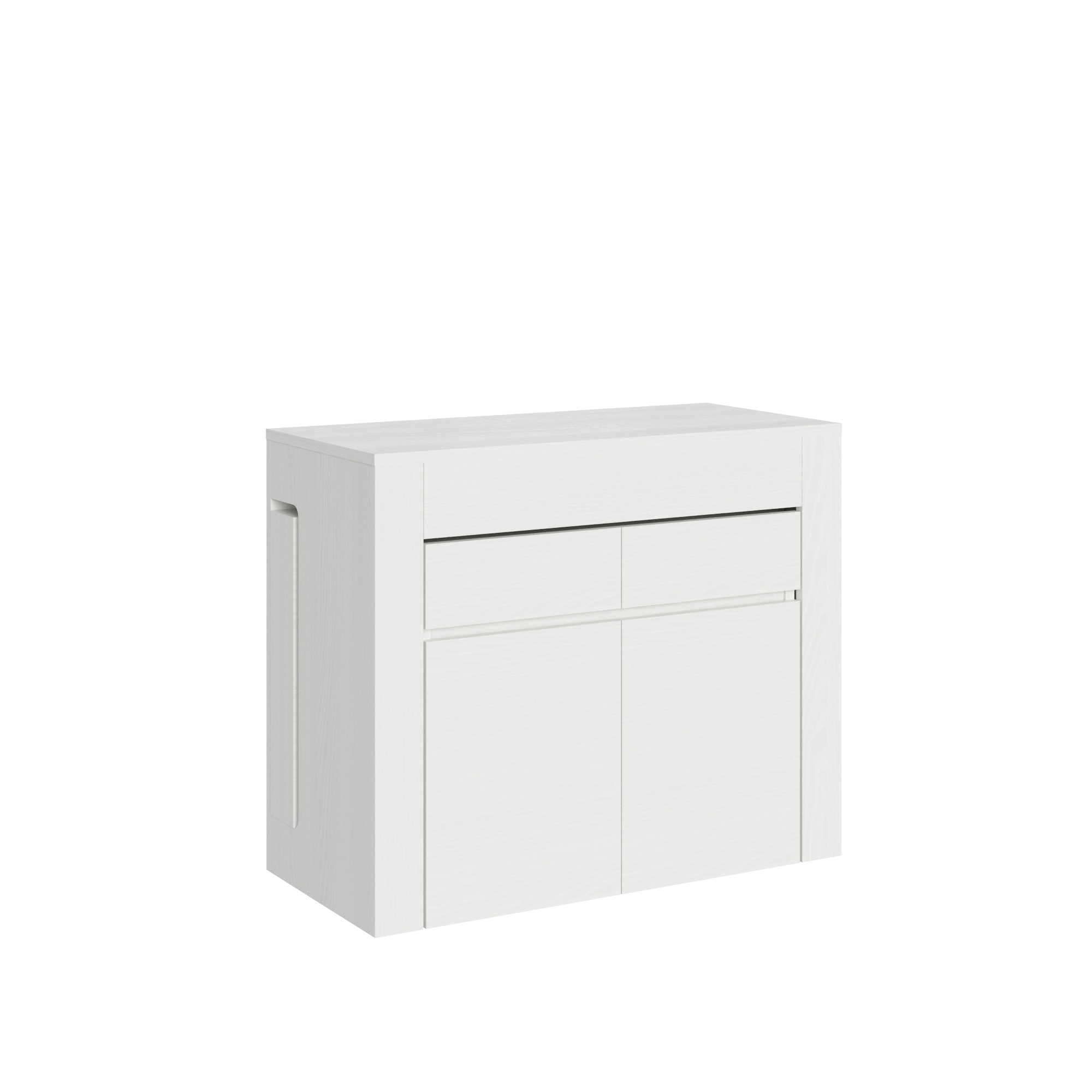 Consola extensible 90x42/302 cm Evolve Blanco Fresno con banco inferior y superior - Itamoby