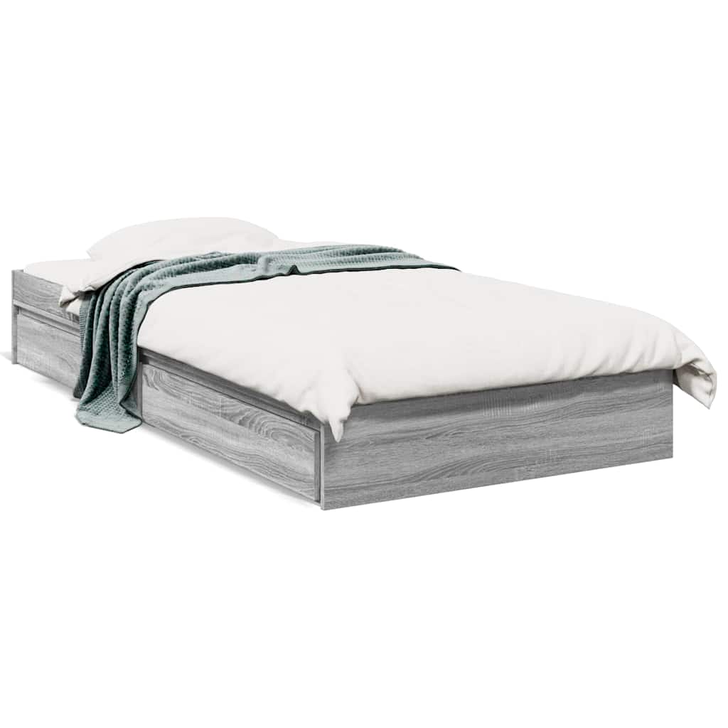 vidaXL Cama con cajones madera de ingeniería gris Sonoma 90x190 cm