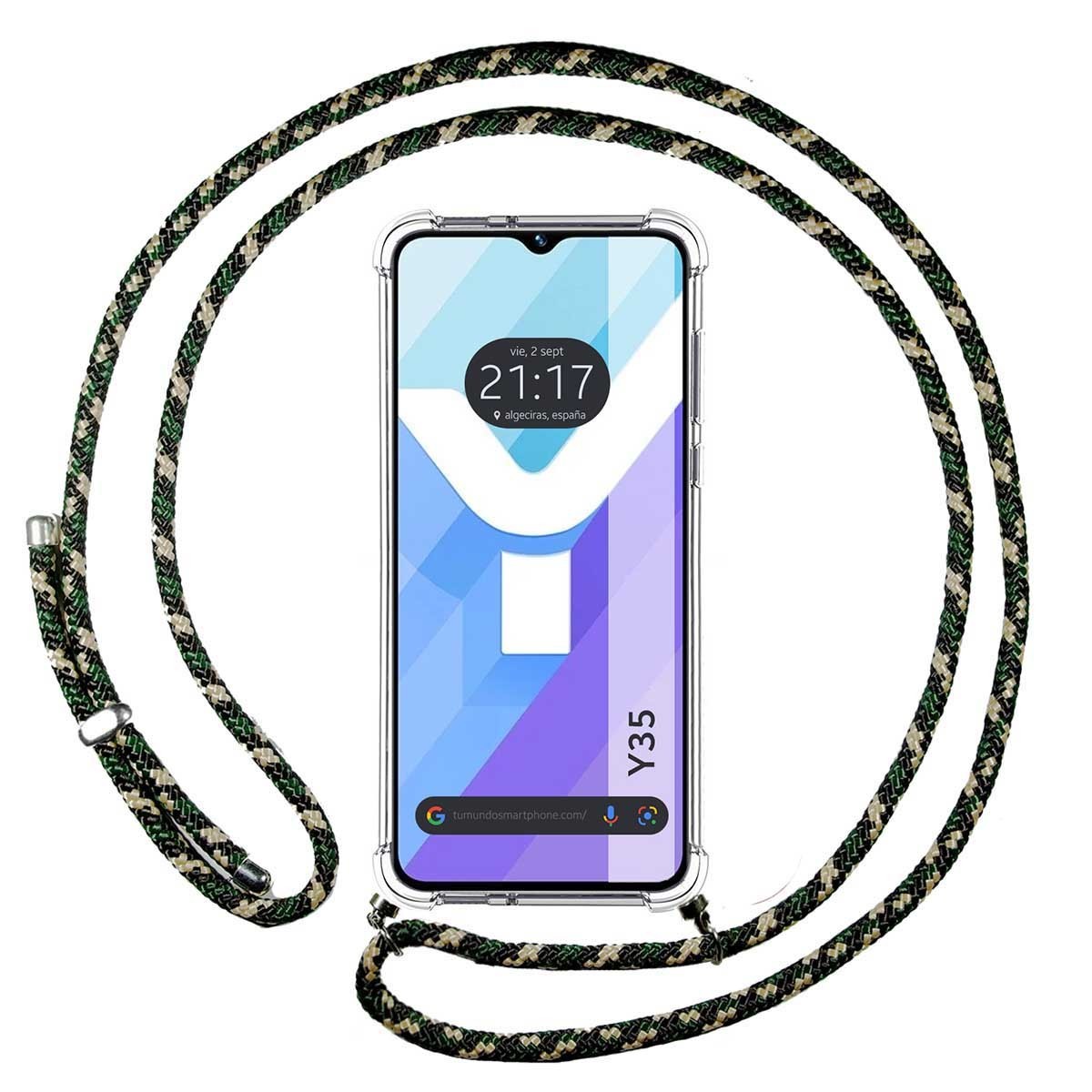 Tumundosmartphone Funda Antigolpes con Cordón para Vivo Y35 - Verde / Dorado