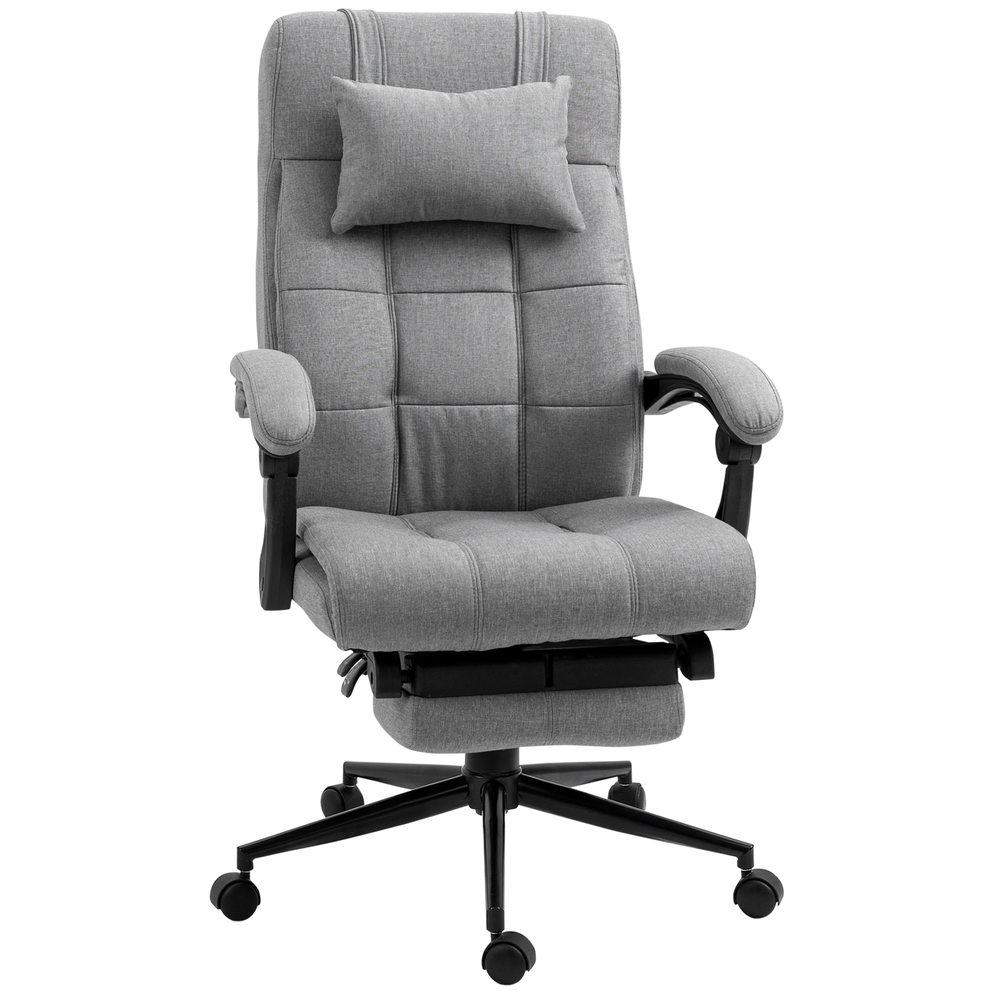 Vinsetto Silla de Oficina Reclinable Silla de Escritorio Giratoria Tapizado en Lino Sintético Altura Ajustable Reposapiés Reposacabezas y Reposabrazos Carga 150 kg para Estudio 66x76x112-120 cm Gris