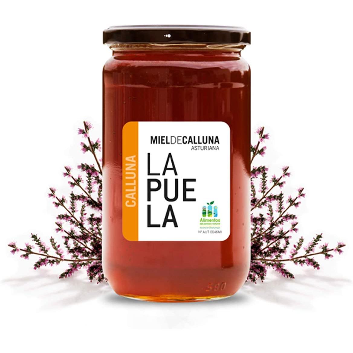 LA PUELA Miel de Calluna 100% Natural Origen España. Miel Pura de Abeja con Aroma Floral y Sabor Dulce. Tarro de Cristal de 750 Gr