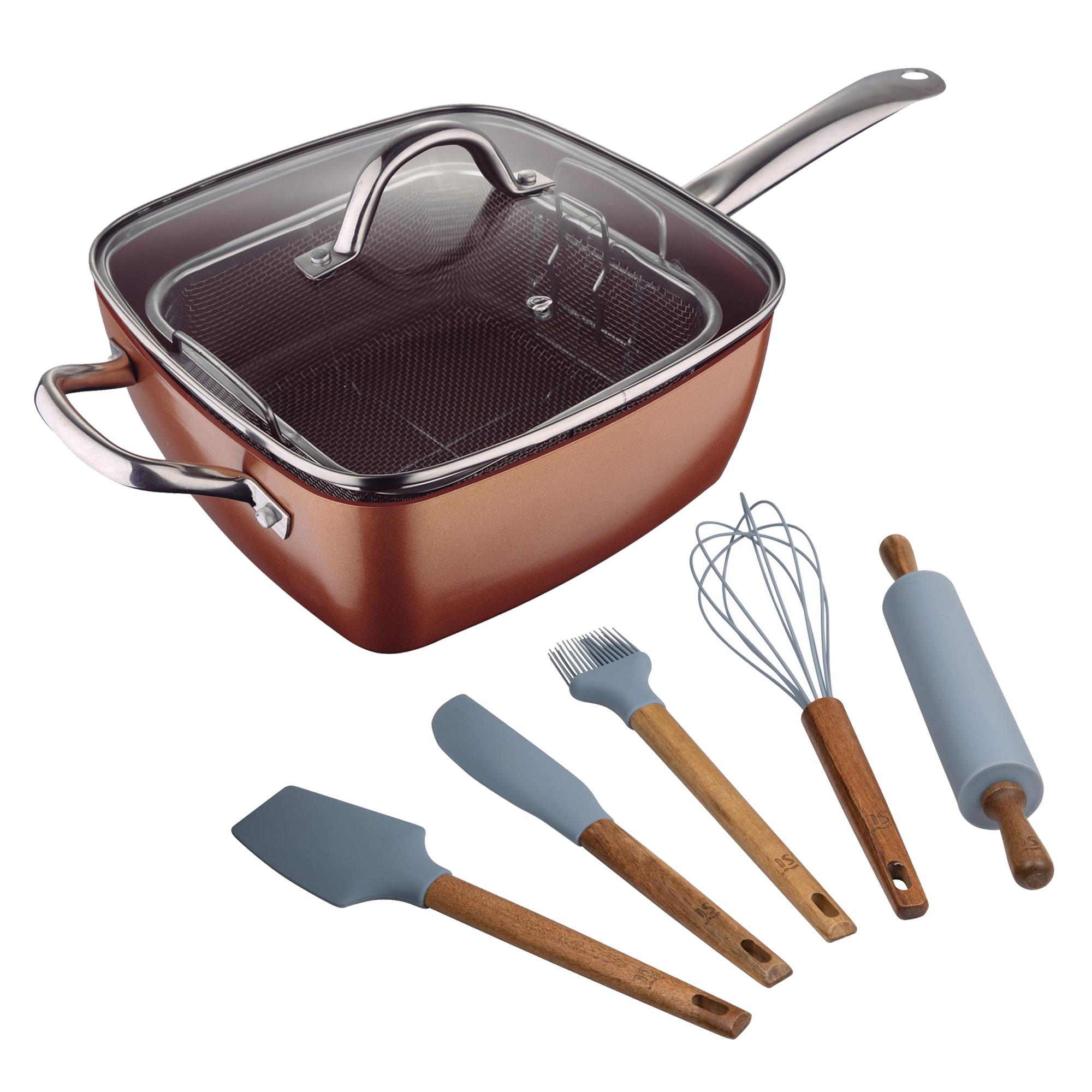 Sartenes en aluminio prensado, Utensilios de cocina de madera, Delantal gris 100% Algodón Optimum Copper Bergner