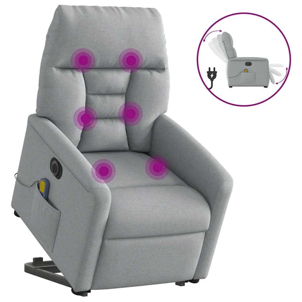 vidaXL Sillón de masaje eléctrico reclinable elevable tela gris claro