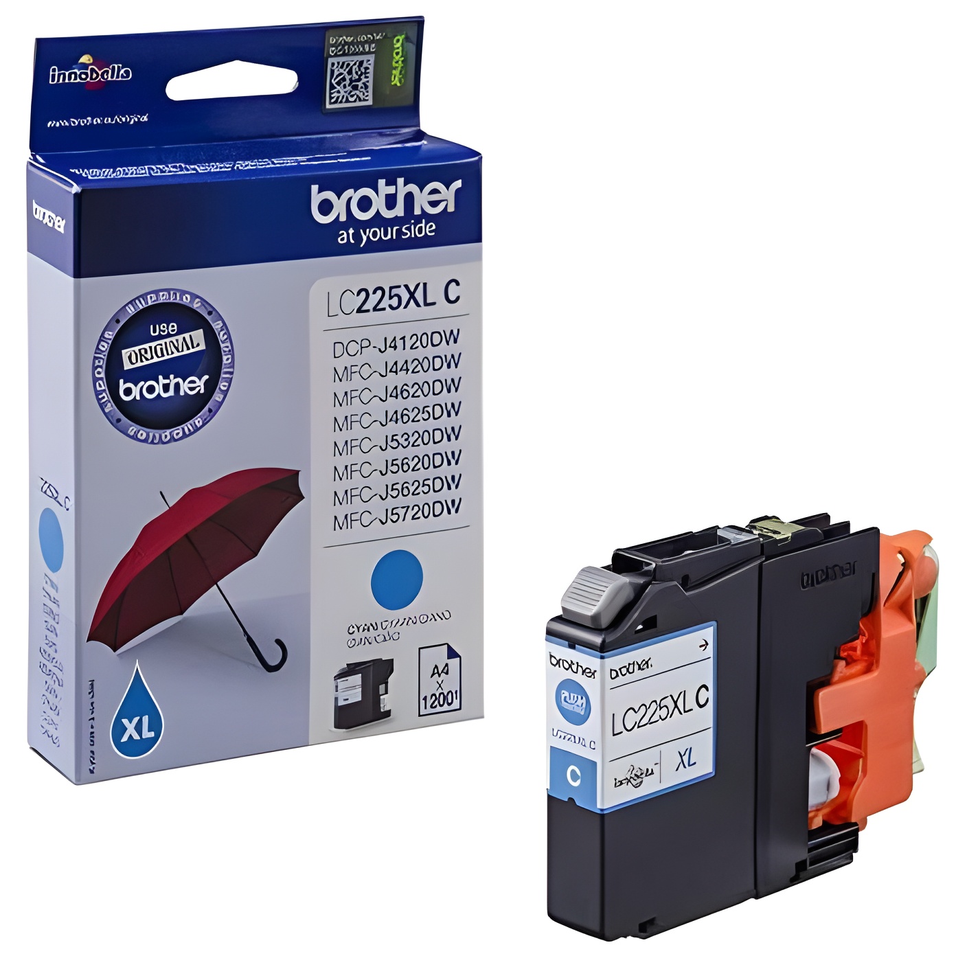 Brother LC225XLC - Cartucho de tinta cian de larga duración (duración estimada: hasta 1.200 páginas según ISO/IEC 24711)