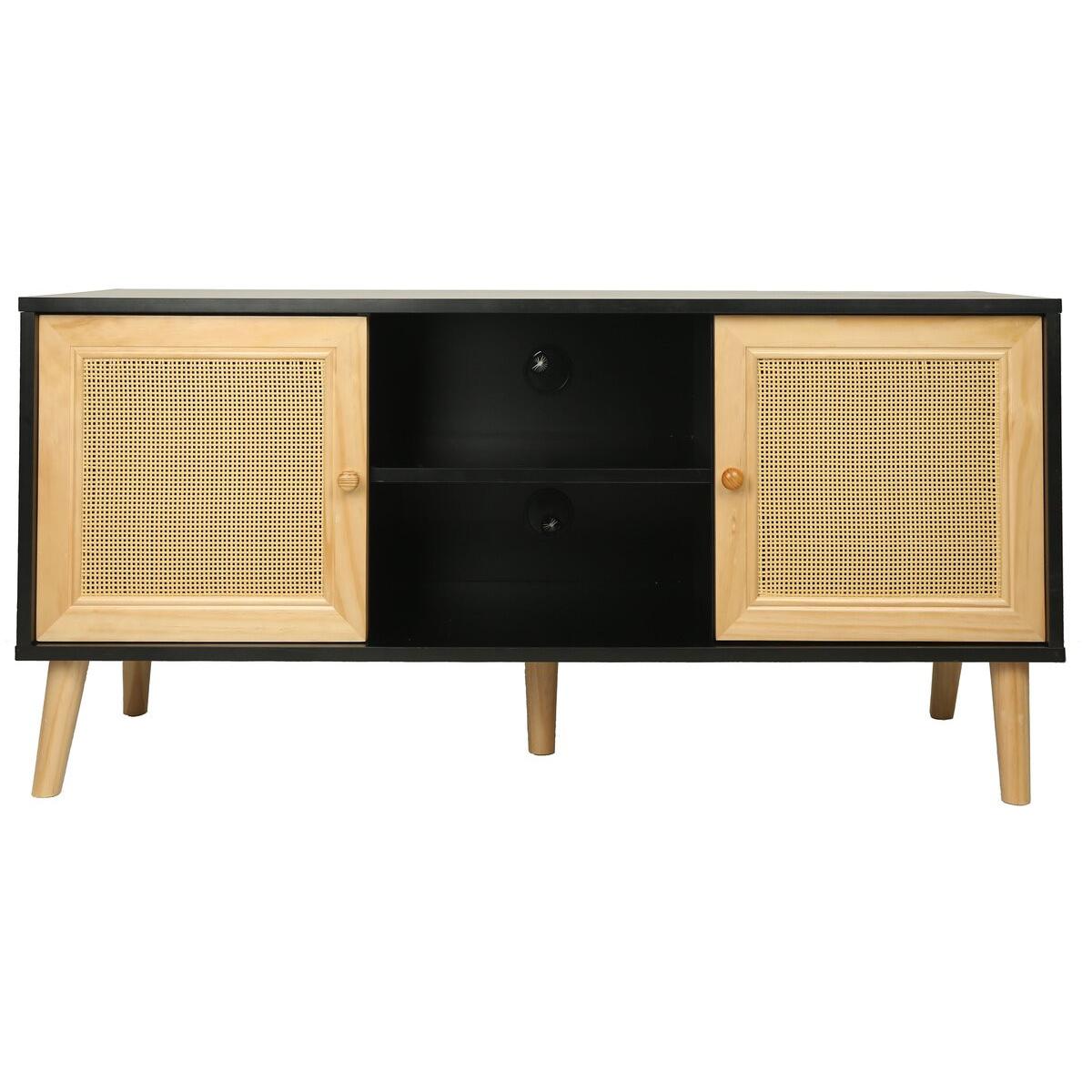 Habitat y Jardin - Mueble TV de caña escandinavo "Iguana" - 120 x 30 x 56,5 cm - Negro