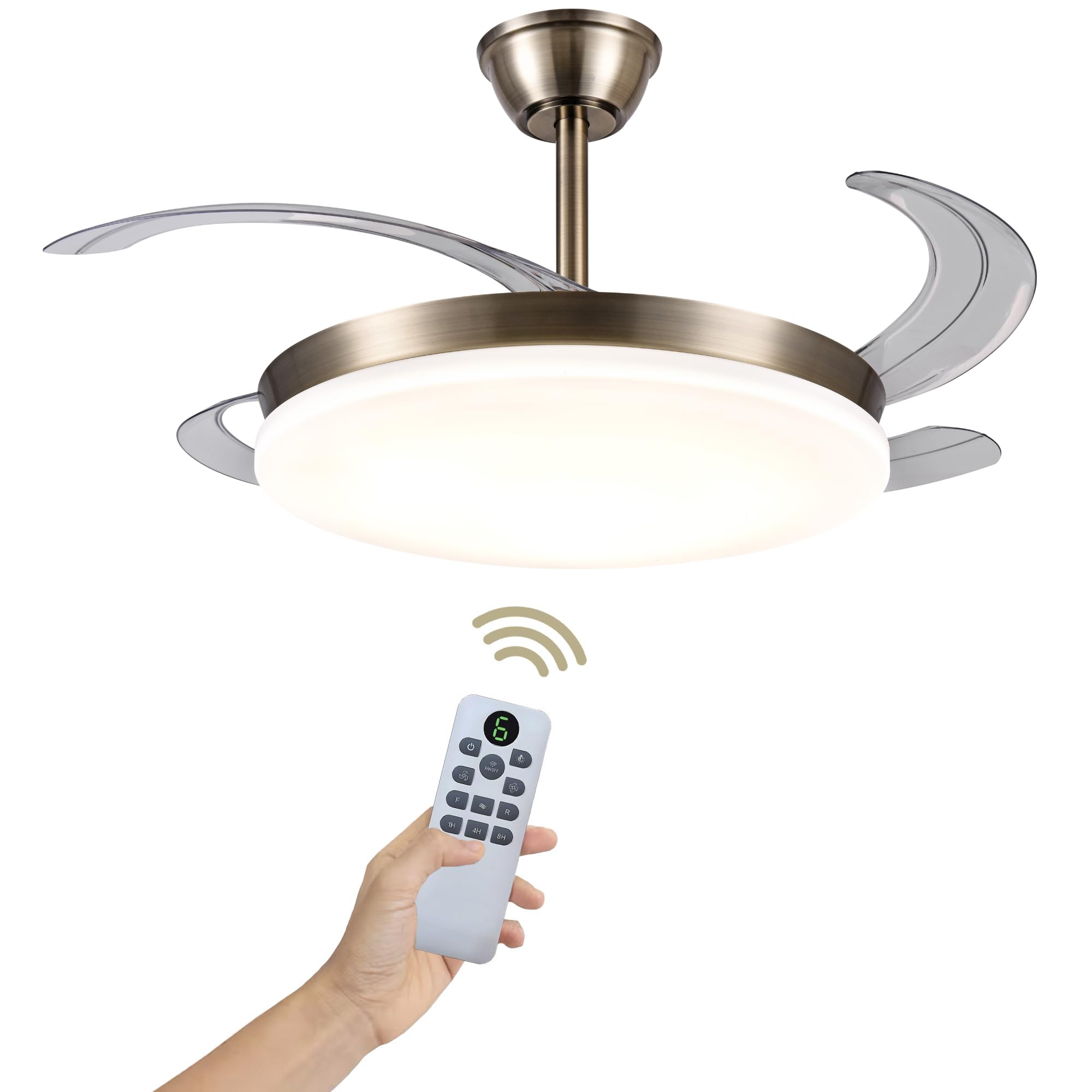 Ventilador de Techo Luz LED 72W Retráctil y Silencioso - Lámpara Ventilador Aspas Plegables con 3 Tonos de Luz (3000-4000-6000K) - 6 Velocidades