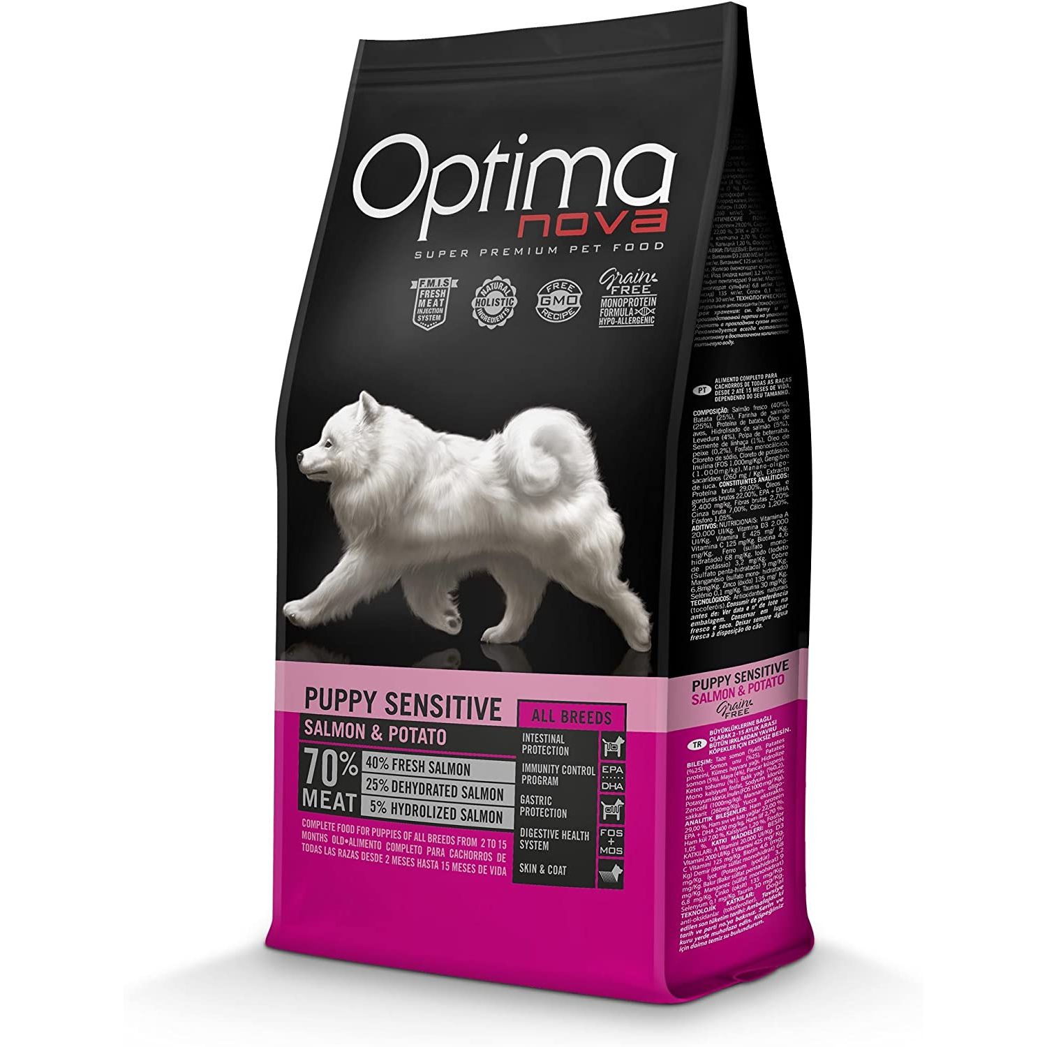 Pienso para Perros Optima Nova Puppy Sensitive Salmon/Patata 2 Kg. Grain Free