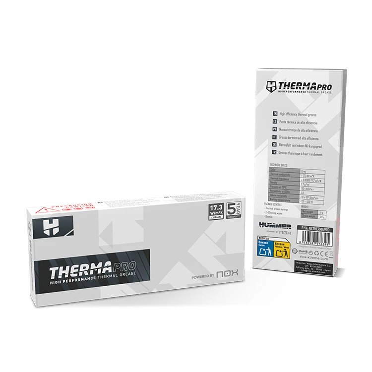 Nox - Pasta térmica HUMMER THERMA PRO 4 g para CPU y GPU, alta conductividad térmica, aplicación uniforme sin escurrir, resistente al secado