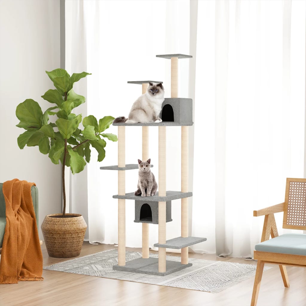 vidaXL Rascador para gatos con postes de sisal 176 cm torre para gatos Color Crema,  Gris claro,  Gris oscuro y mas