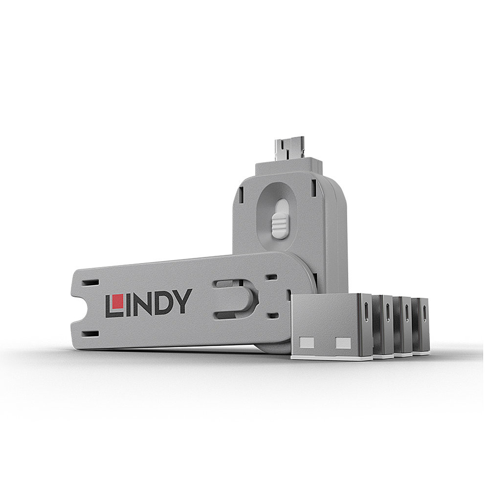 Lindy Kit de Seguridad USB con Candado y 4 Bloqueadores USB para Protección de Datos