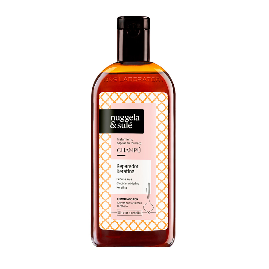 Champú Reparador Keratina - Tratamiento muy rico en proteínas destinado a restaurar y regenerar la fibra del cabello. Con Keratina + B5 + Colágeno + Ácido Hialurónico - Nuggela & Sulé