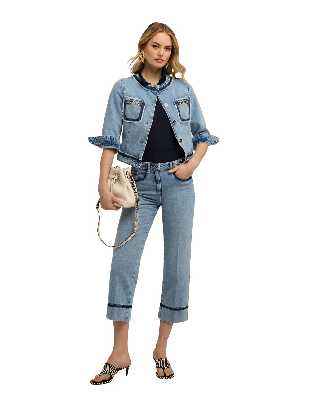 Motivi - Jeans cropped wide fit con cadena