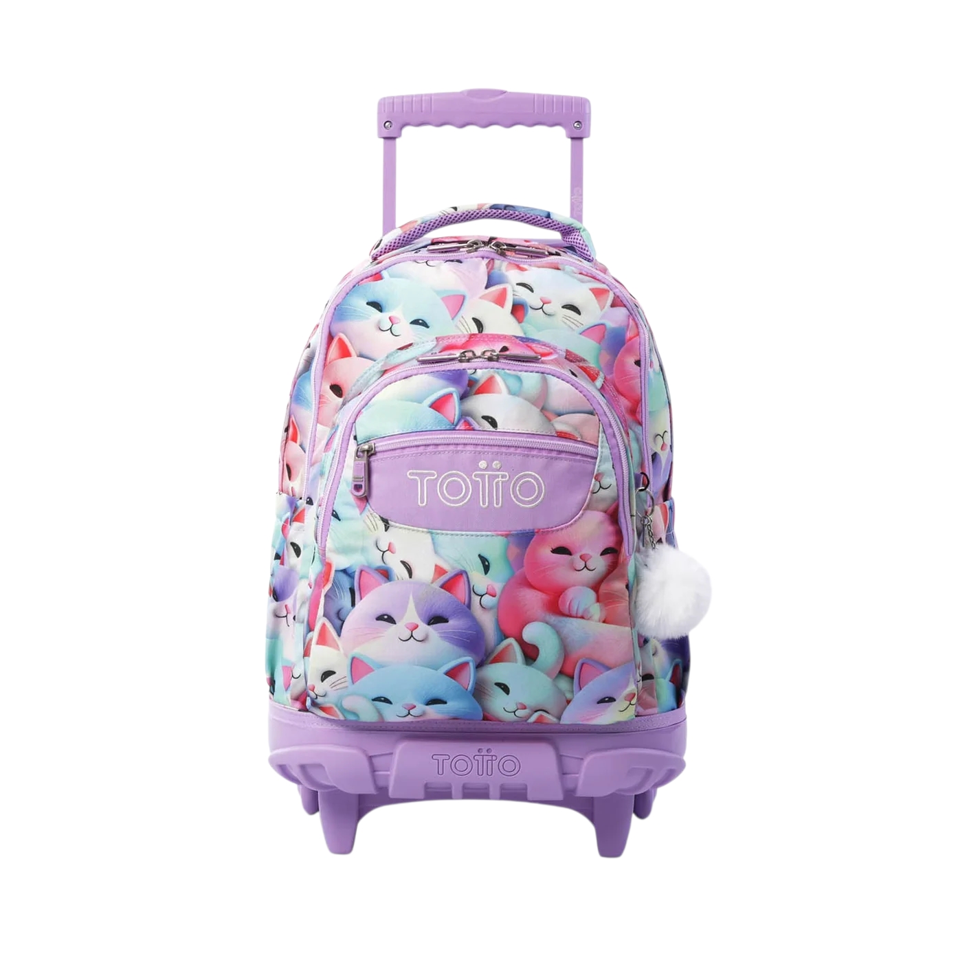 Totto España - Mochila Escolar Trolley Renglones Mewsy ideal para estudiantes, ecológica (botellas plásticas recicladas), capacidad 26.21 L, diseño con bumper protector y manija telescópica