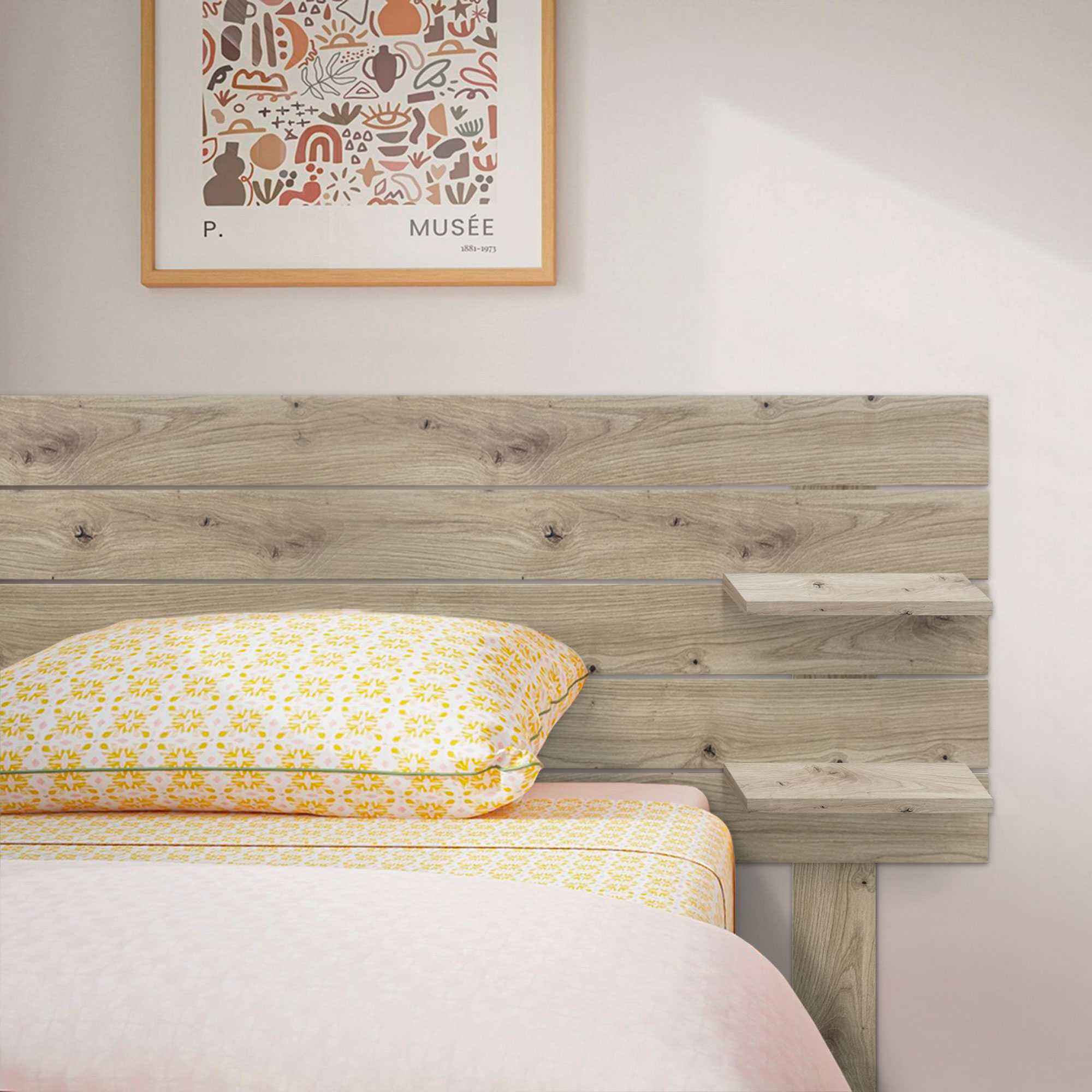 Cabecero con Estantes de Madera reciclada DM Colgante Pared Estilo Palet Horizontal con Patas