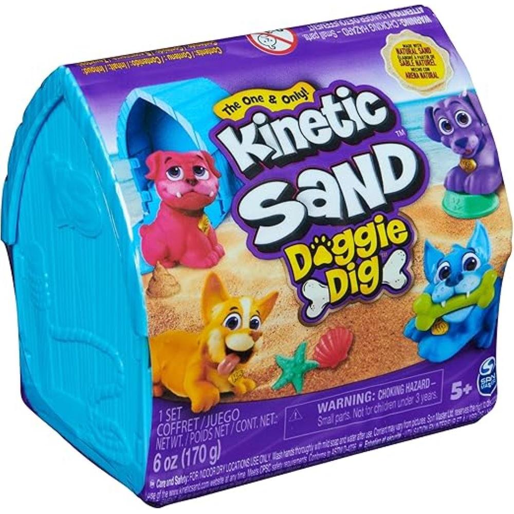FAMOSA : Kinetic Sand - Caseta para perros – Con 170 g de arena mágica de playa - 1 figura de perro y accesorios para diversión creativa - Juguete Interactivo - Regalo Original - Edad recomendada mayores de 3 años