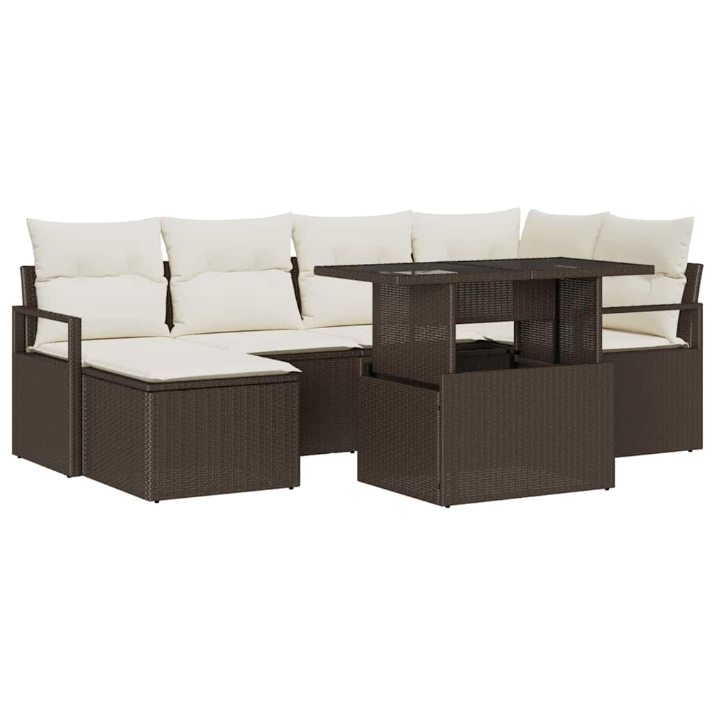 vidaXL Conjunto de sofá de jardín con cojín 7 pcs Marrón y crema