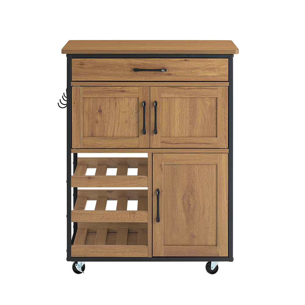 SoBuy Carrito Auxiliar de Cocina con Ruedas Multifuncional - Mueble Botellero Vintage Marrón de Madera 89x45x21cm
