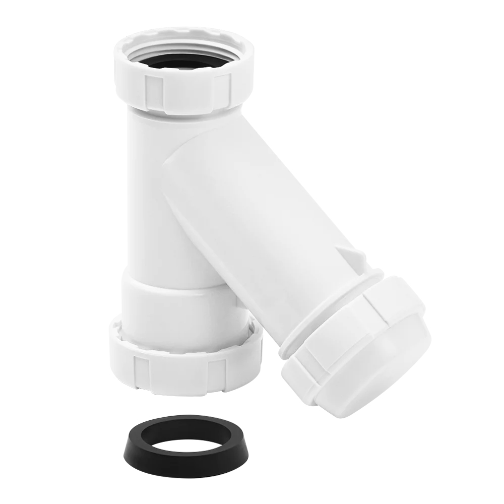 Sifón forma Y griega vertical con tuerca loca para fregadero, lavabo, pila de lavadero | Tecnoagua T-10