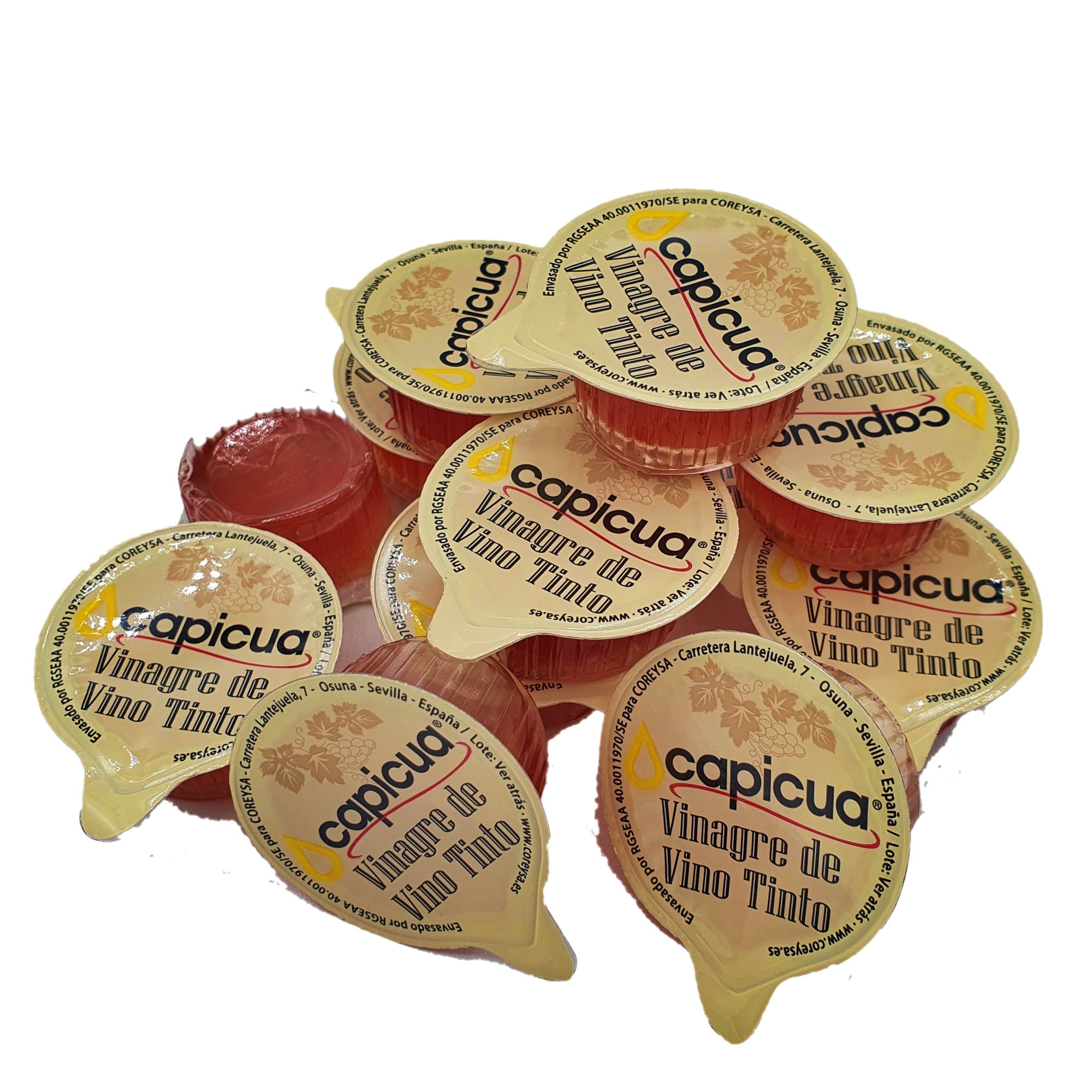 Vinagre Monodósis Caja de 250 unid 10 ml CAPICUA - Vinagre de Vino Tinto - Especial Hostelería y Cafeterías. AntiDerrame - Fácil Apertura - Vinagre de Vino Tinto Formato Individual