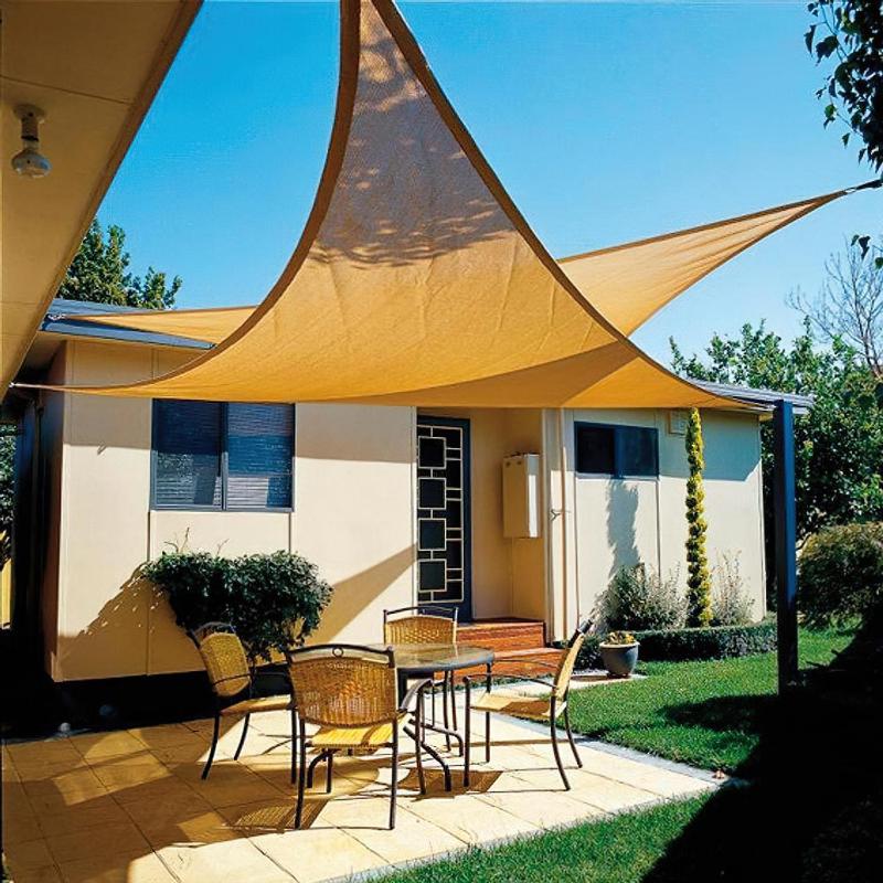 Toldo vela sombra jardin triangular 5x5x5 metros beige
