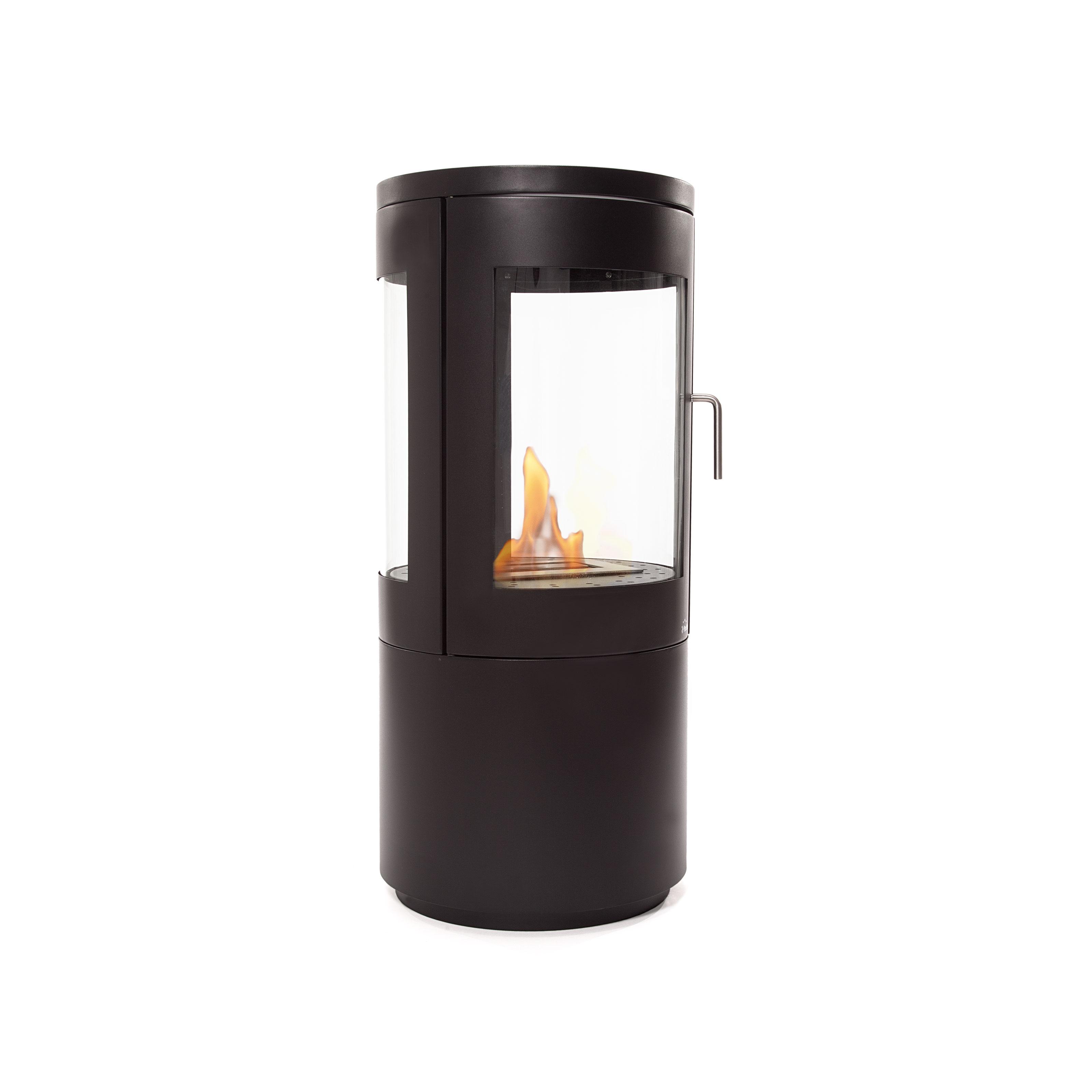 Estufa de etanol diseño de torre en acero negro con puerta de cristal templado Purline BESTFIRE VIEW