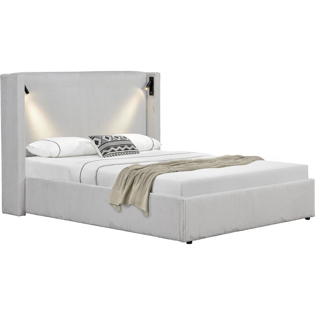 Habitat y Jardin - Cama doble de pana con cómoda integrada y lámpara "Cortina" - 160 x 200 cm - Beige