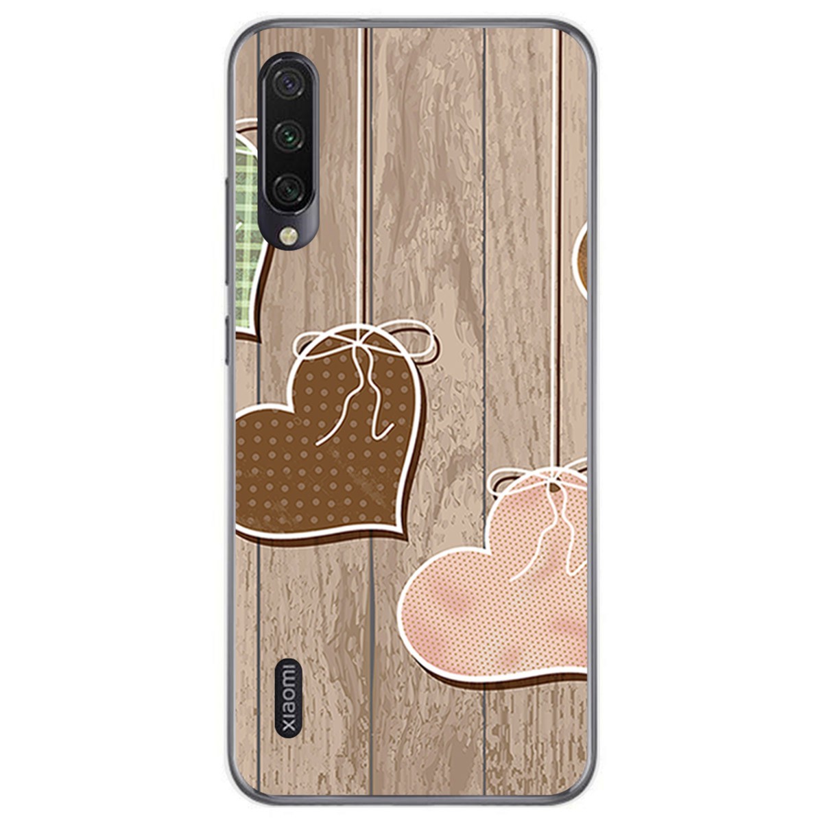 Tumundosmartphone Funda Gel Tpu para Xiaomi Mi A3 diseño Corazones Madera Dibujos