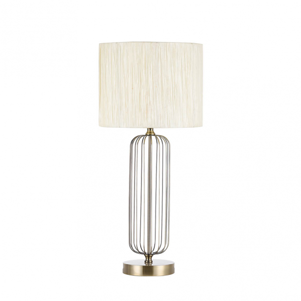 Sobremesa mansonia 1xe27 cuero c/pant beis  66x30x30 cm