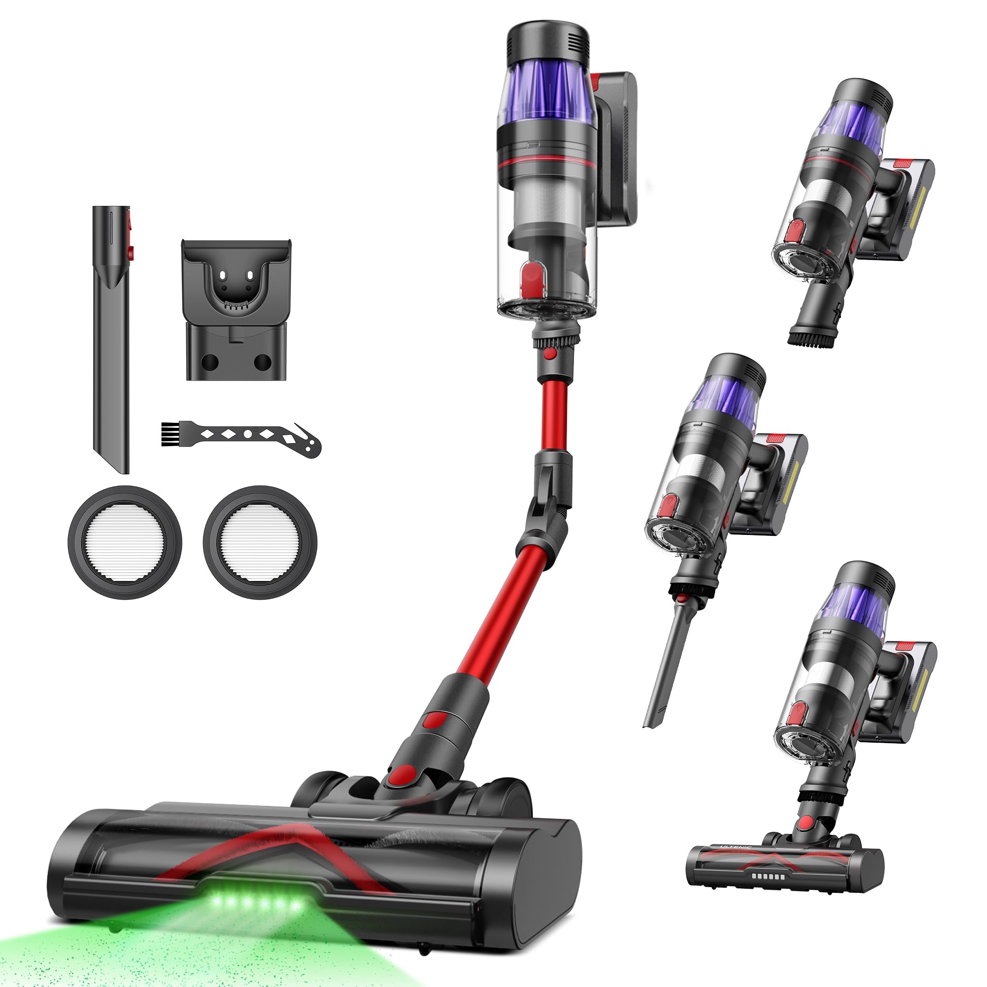 Aspiradora Escoba Fregona inalambrica Potente Aspiradora Coche Antiacaros Barredora de Mano Sin Cable Mascotas Ultenic U16 , Succión 45000Pa, Autonomía 60 Min, Varilla Flexible 180°, Cepillo Anti Enredos, Luz Verde, Pantalla LED, Vaporetas Limpieza Sofas