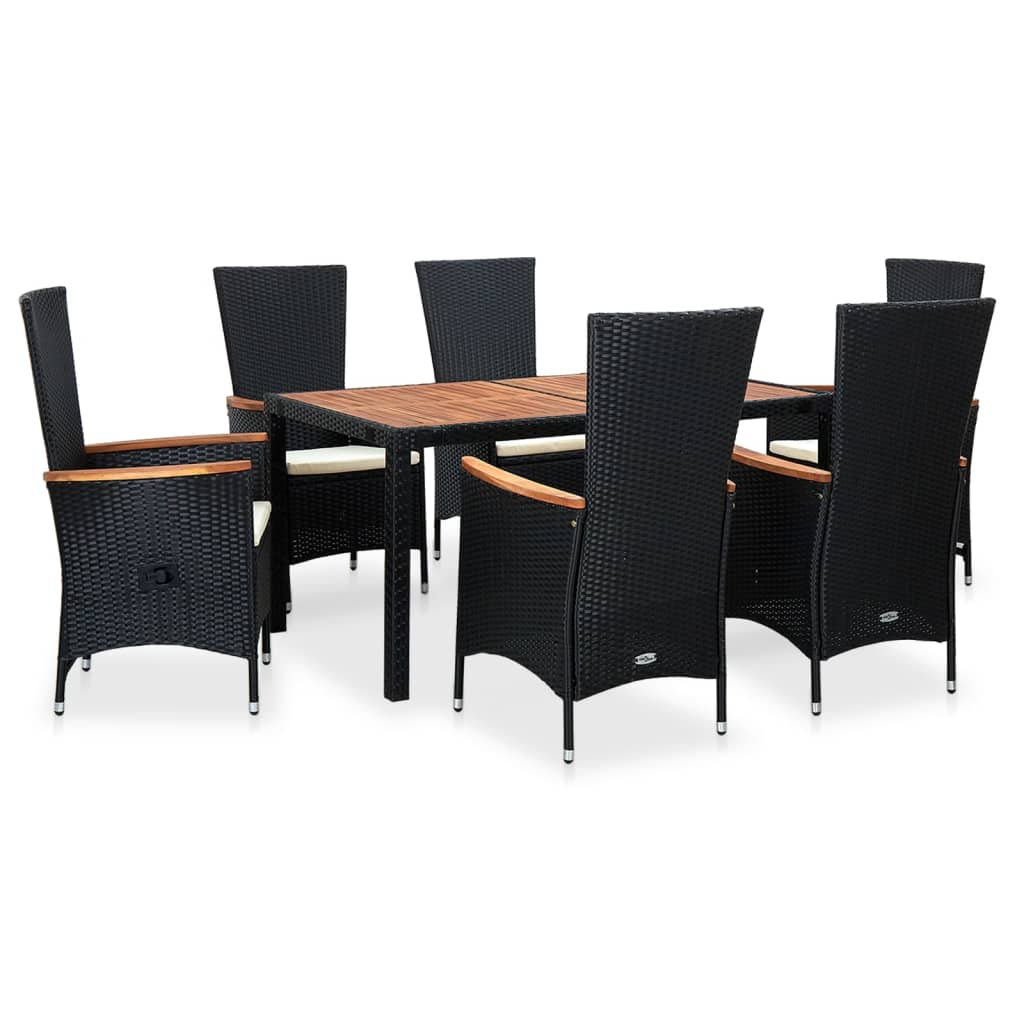 vidaXL Set comedor de jardín 7 piezas ratán sintético y madera negro