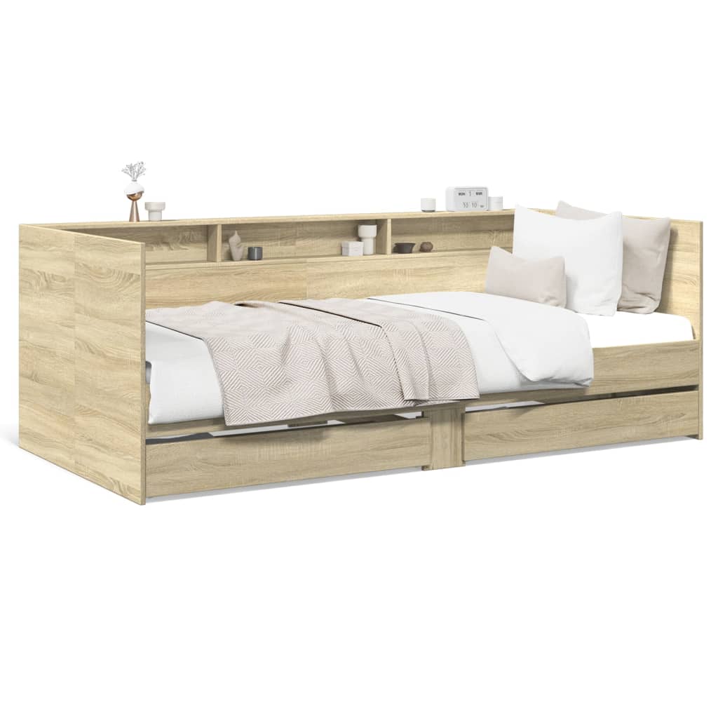 vidaXL Sofá cama con cajones sin colchón roble Sonoma 90x200 cm