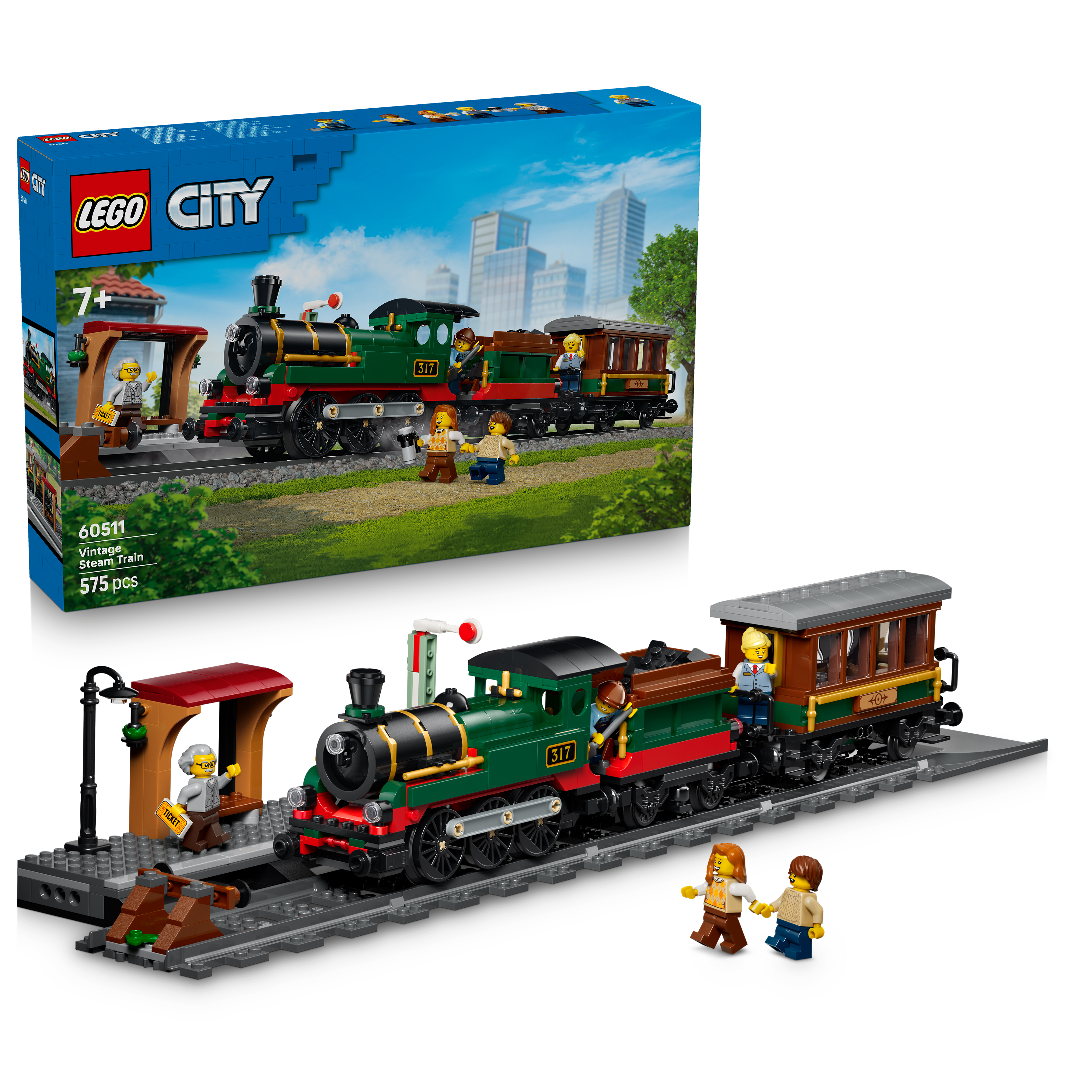 LEGO® 60511 City Tren de Vapor Clásico de Juguete y 5 Minifiguras