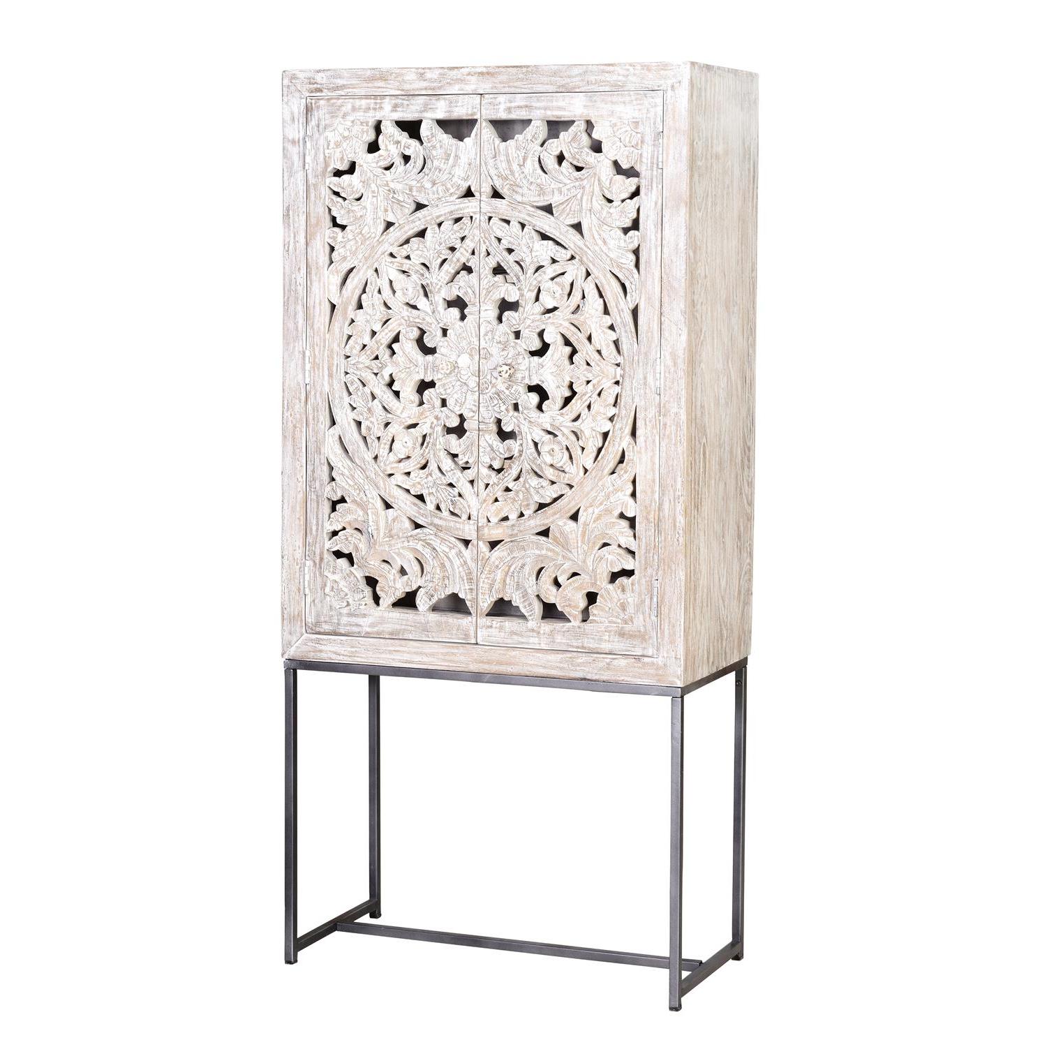 Vitrina madera mango patas metal blanco y gris envejecido176X85X38