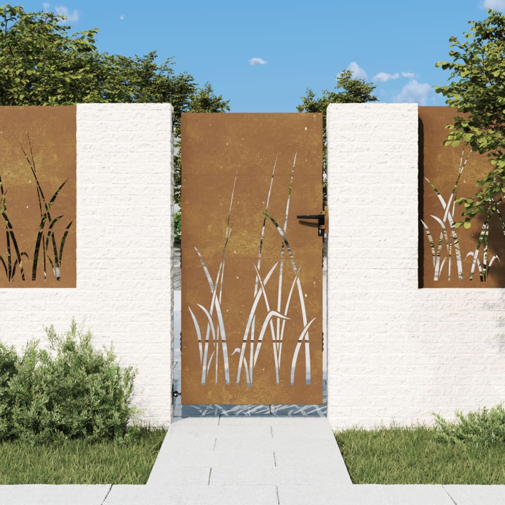 vidaXL Puerta de jardín acero corten diseño hierba puerta de metal Dimensiones 85 x 75 cm,  85 x 100 cm,  85 x 125 cm y mas
