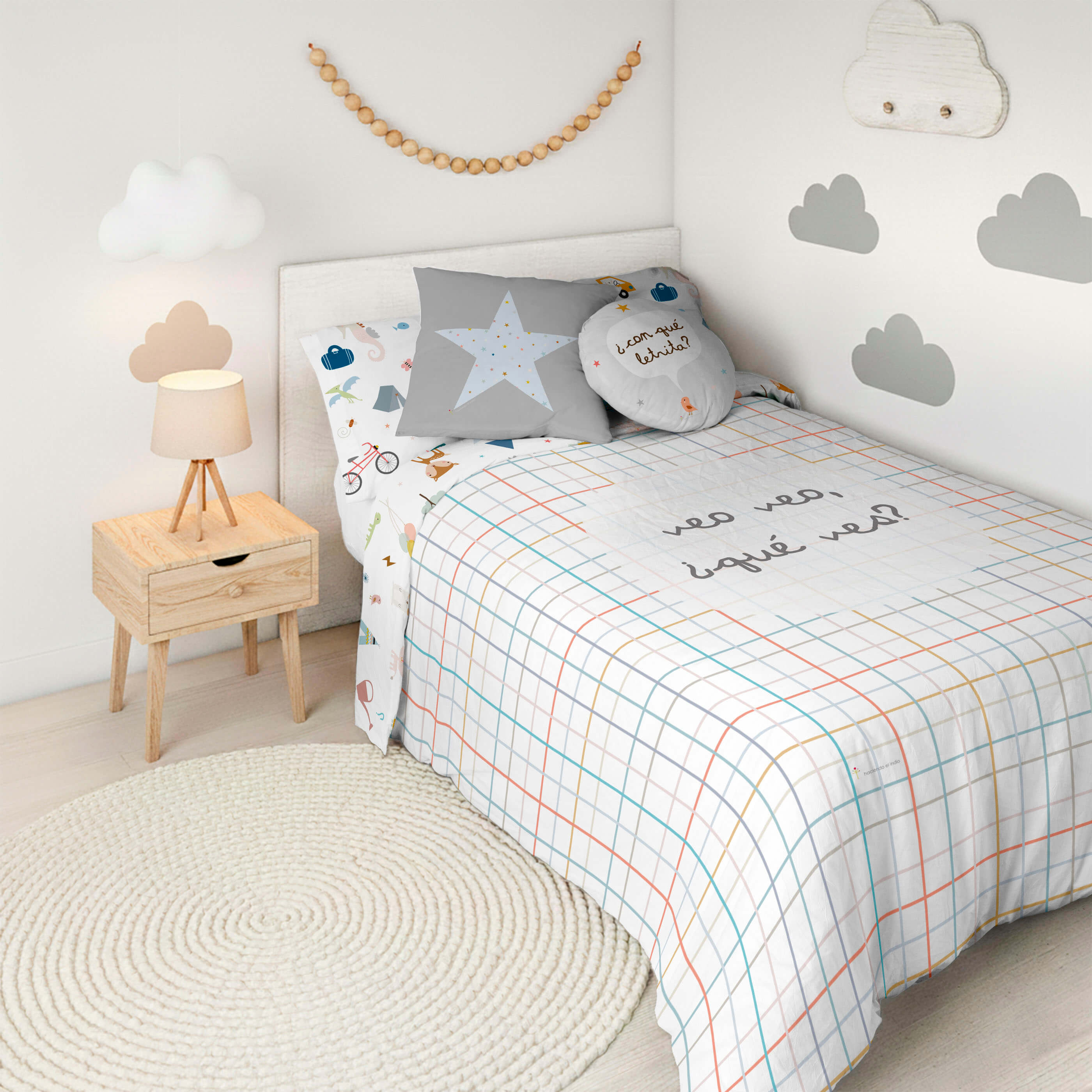 HACIENDO EL INDIO - Funda Nórdica Infantil Estampada 100% Algodón Extrasuave - Juego de 2 Piezas Funda de Edredón y 1 Funda de Almohada - Cama 90/105 cm - Sin Relleno - Fabricada en España