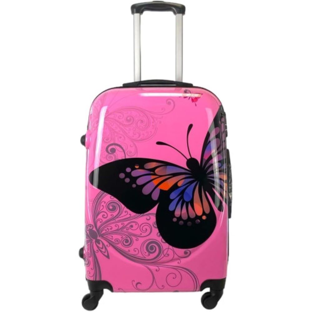 Maleta de Viaje Equipaje en avión 4 Ruedas giratorias Estampado Mariposa candado de combinación mediana Rosa 65cm COSHANO