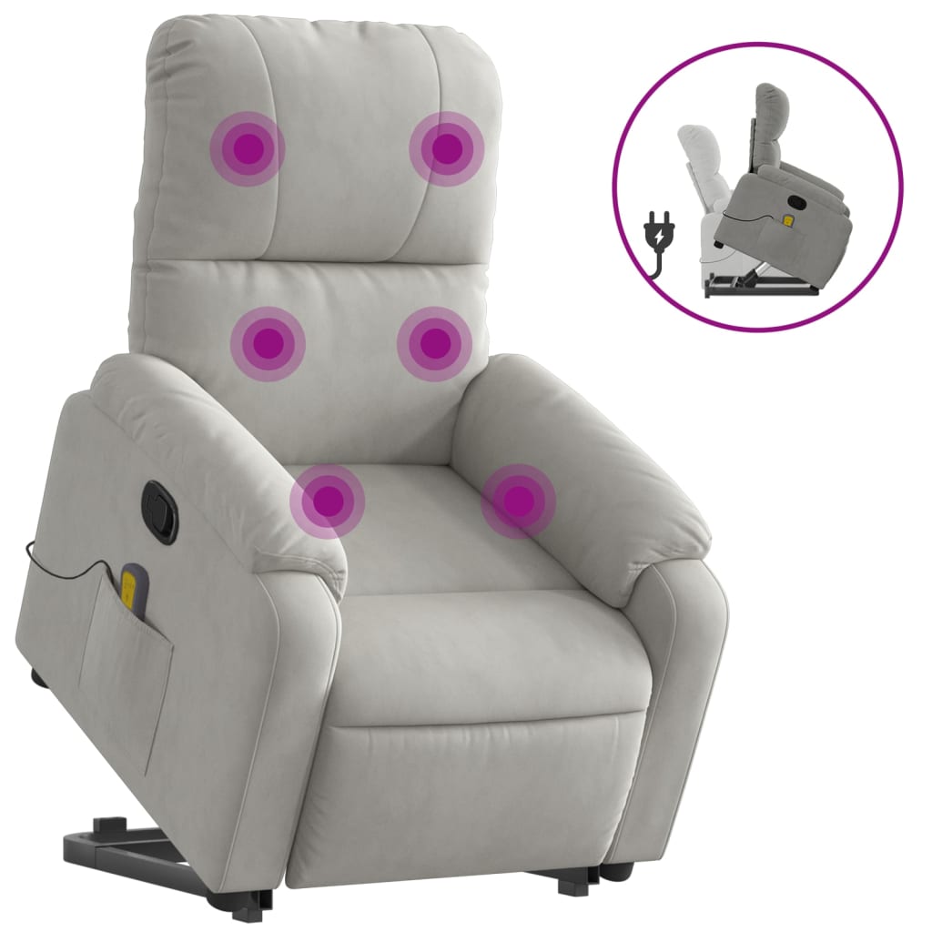 vidaXL Sillón reclinable de masaje elevable tela microfibra gris claro