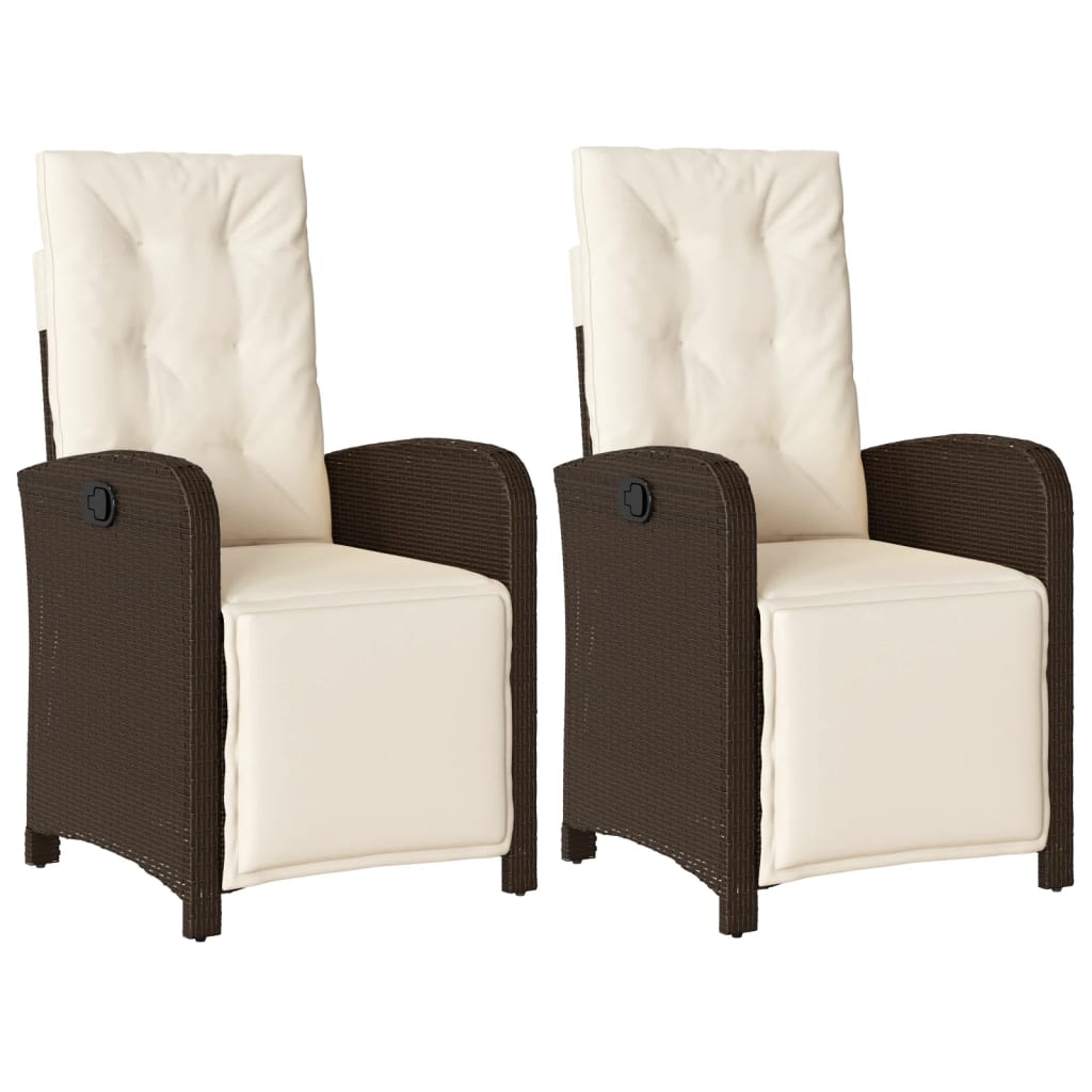 vidaXL Sillones reclinables jardín y reposapiés 2 uds ratán PE marrón