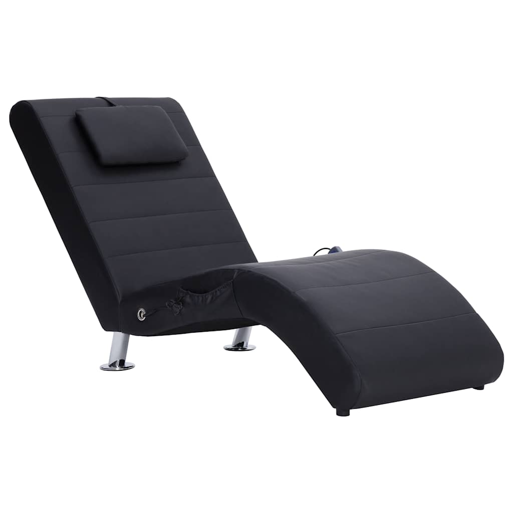 vidaXL Diván de masaje con almohada de cuero sintético negro