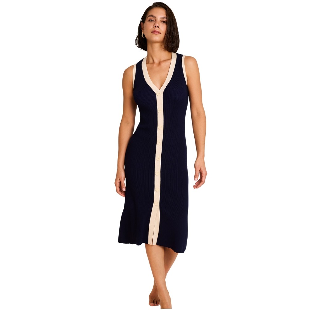 SELMARK vestido mujer verano marino tirantes botones BO796