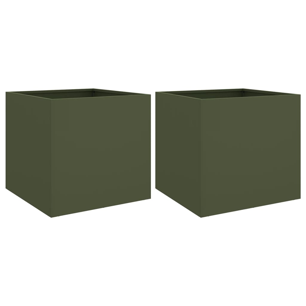 vidaXL Jardineras 2 unidades acero verde oliva 49x47x46 cm