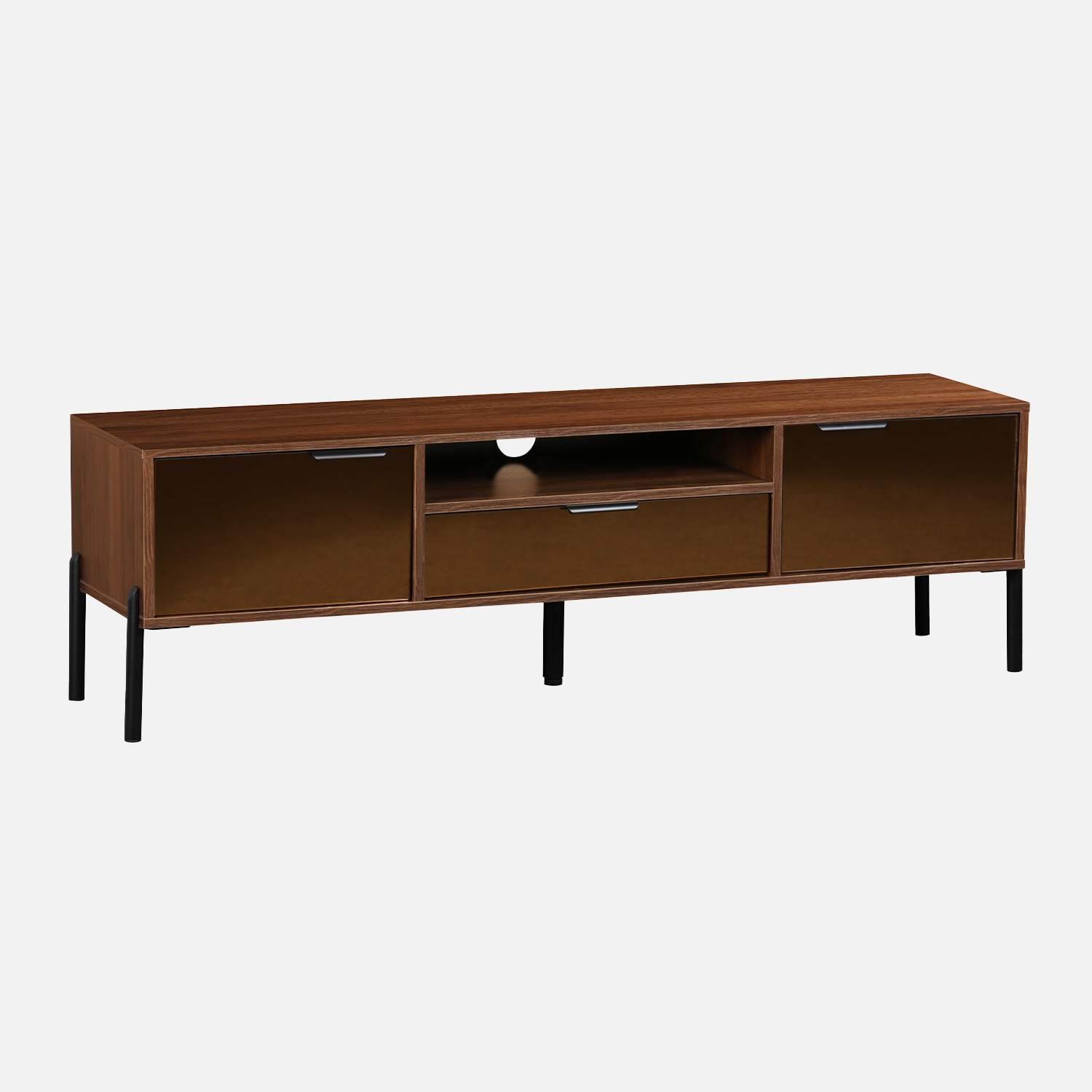 sweeek - Mueble TV vintage efecto madera de nogal 151,5cm , Glassy , 151x38x44
