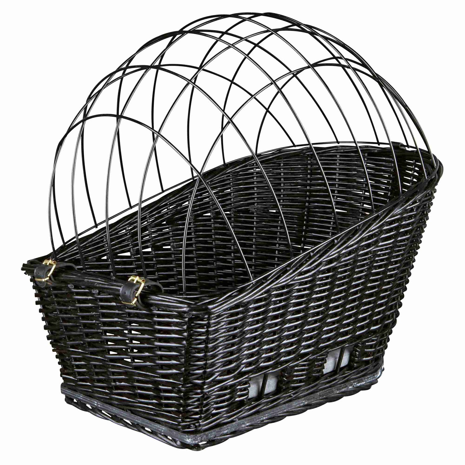Trixie Cesta para Bicicleta de Mimbre con Rejilla de Alambre para Transporte de Mascotas en Negro