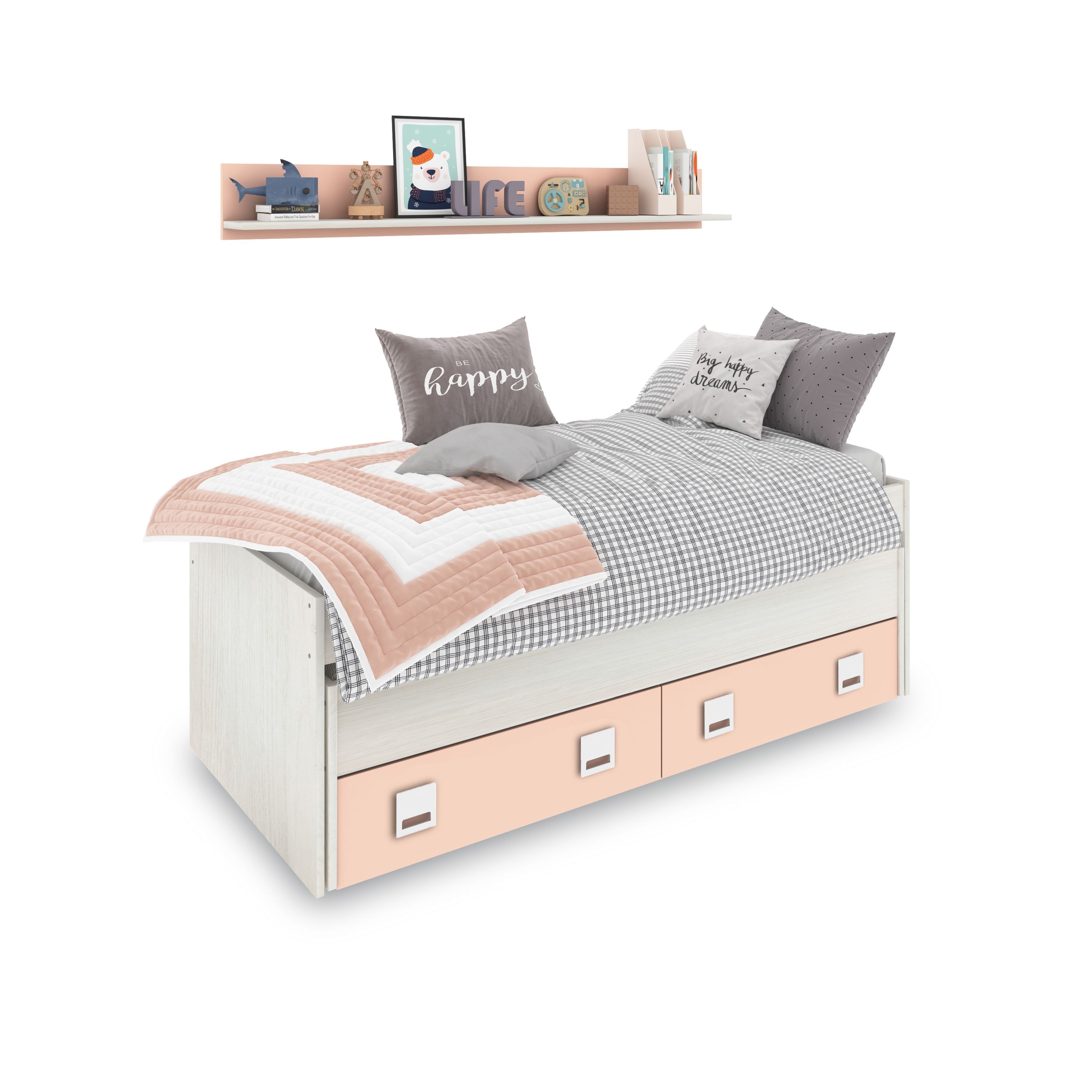Habitdesign -Cama doble juvenil con estante Kenia