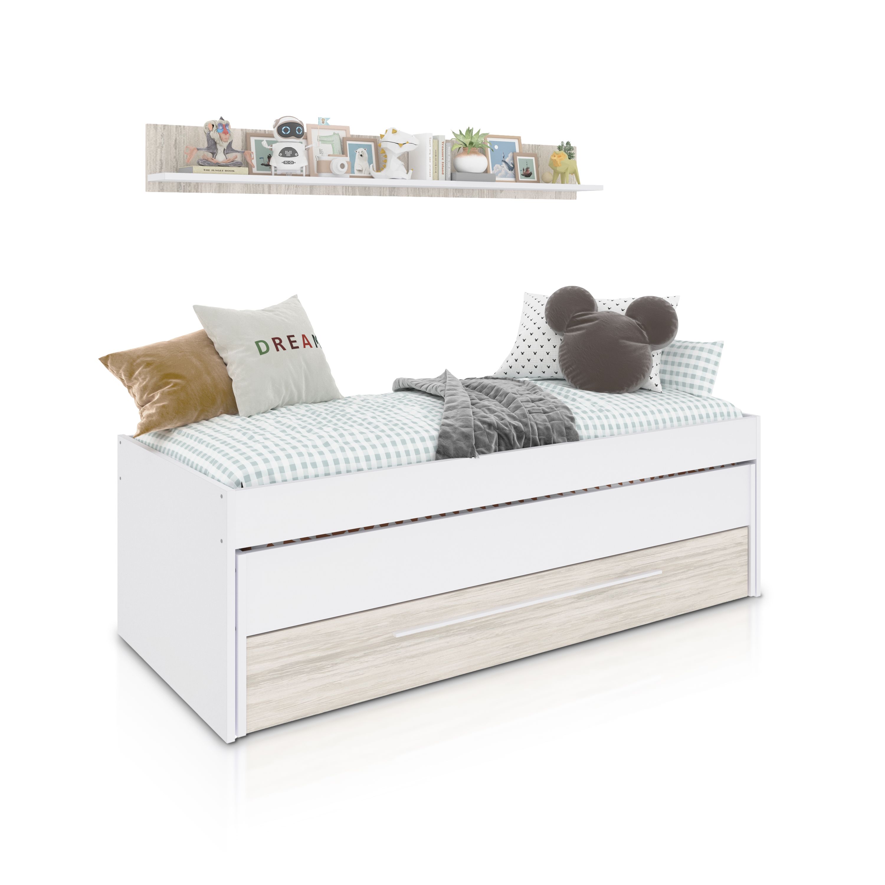 duehome - Cama doble juvenil con estante Nuit