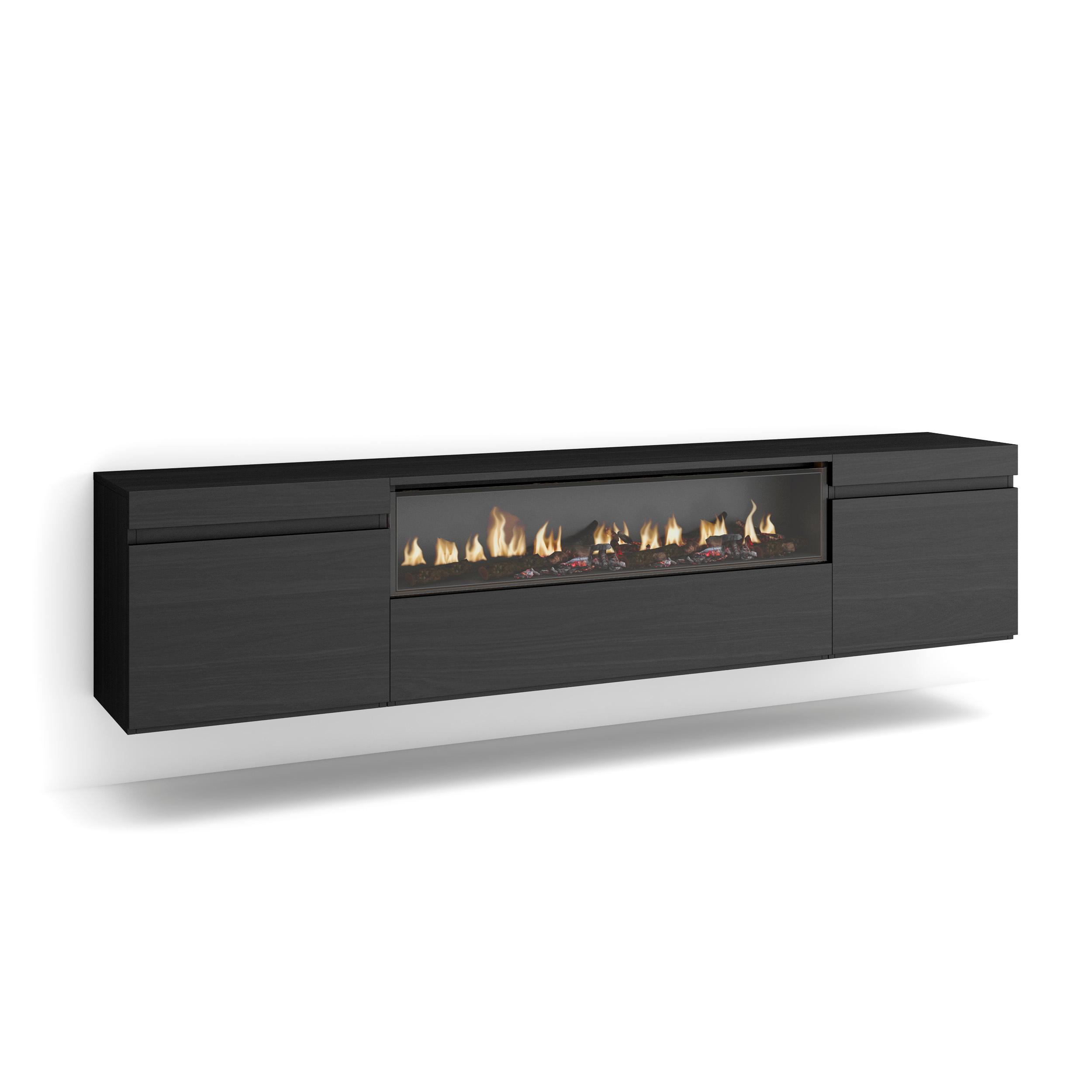 Skraut Home, Mueble de Televisión en melamina de alta calidad con 3 puertas, 203x35x45cm, Fuego led efecto 3d