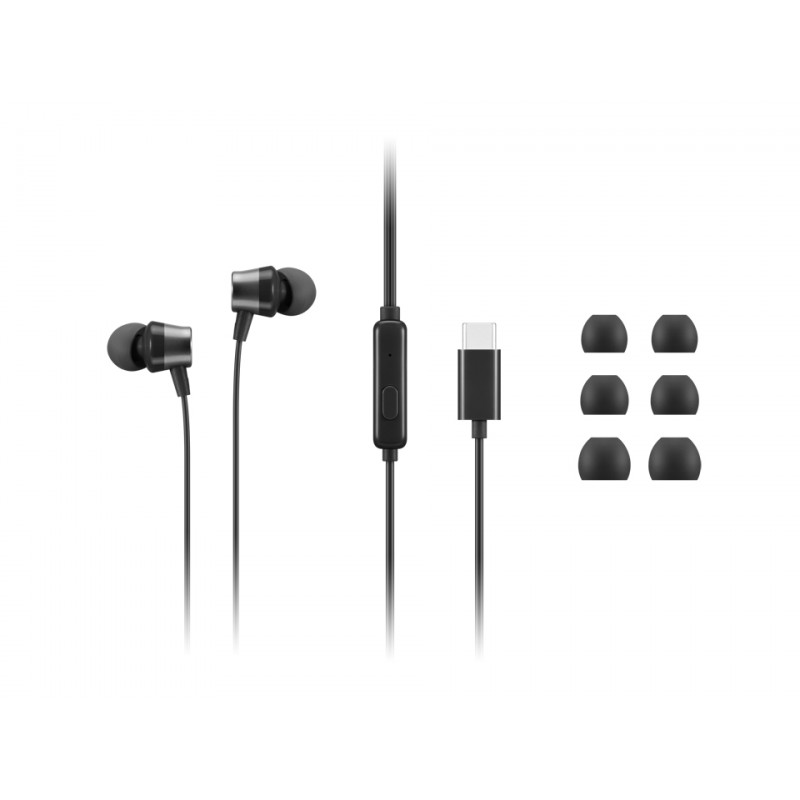 Lenovo - 4XD1J77351 auricular y casco Auriculares Alámbrico Dentro de oído Oficina/Centro de llamadas USB Tipo C Negro 4XD1J77351