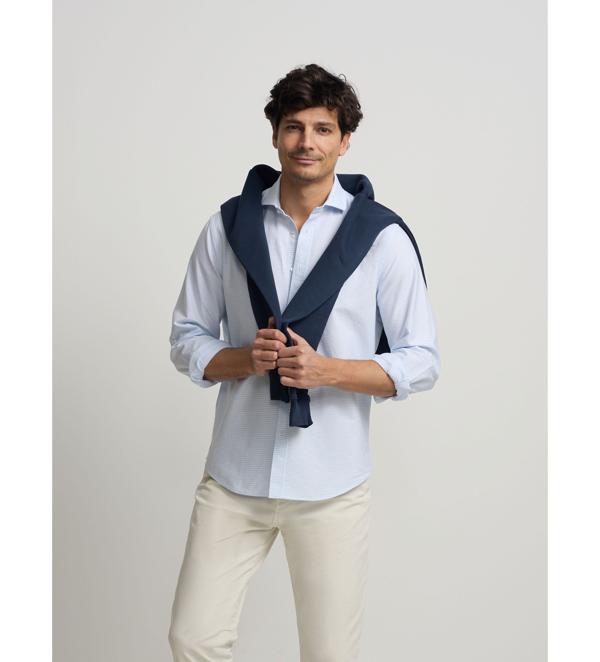 Silbon | Hombre | Camisa sport oxford rayas horizontales azul
