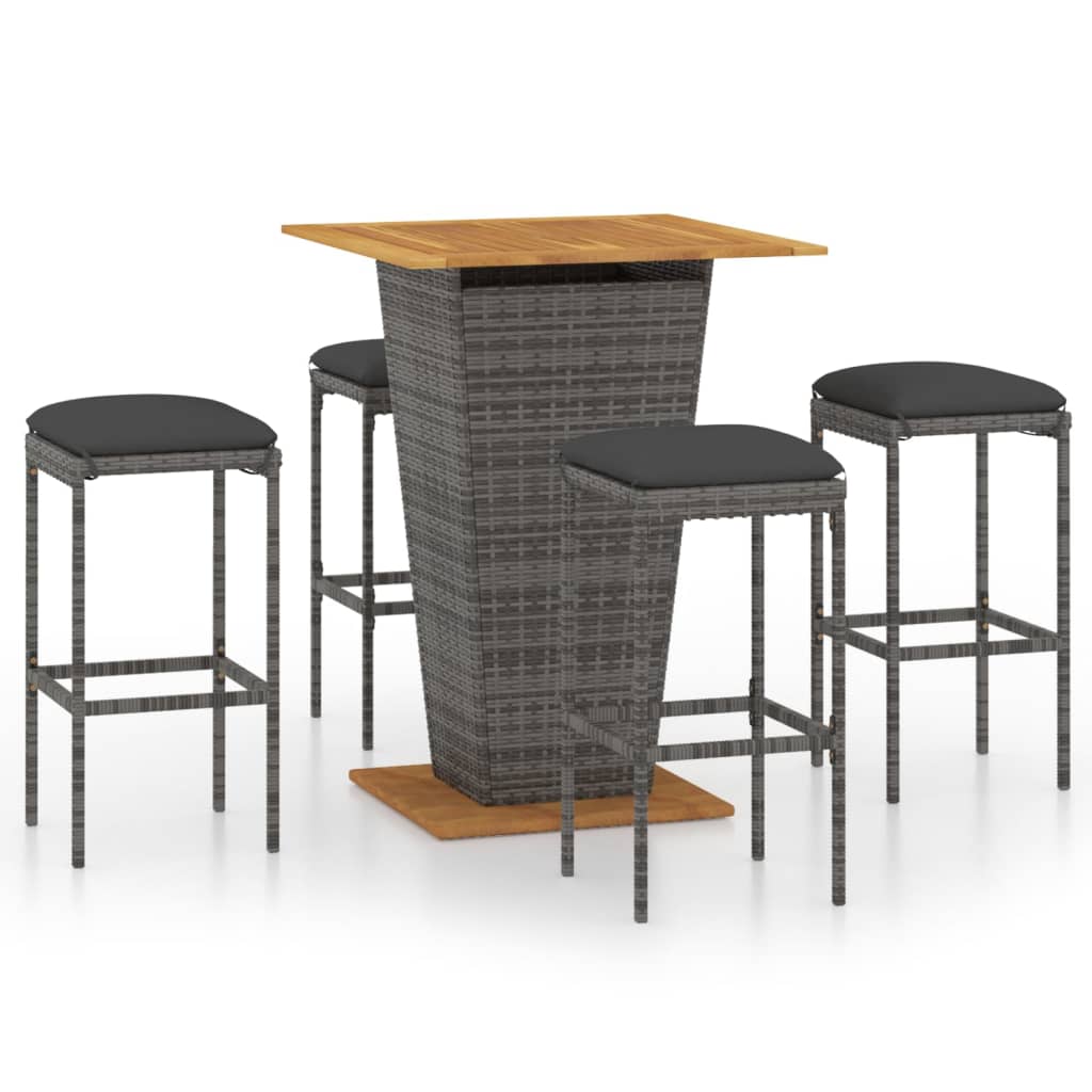 vidaXL Set de muebles de bar de jardín 5 pzas y cojines ratán PE gris